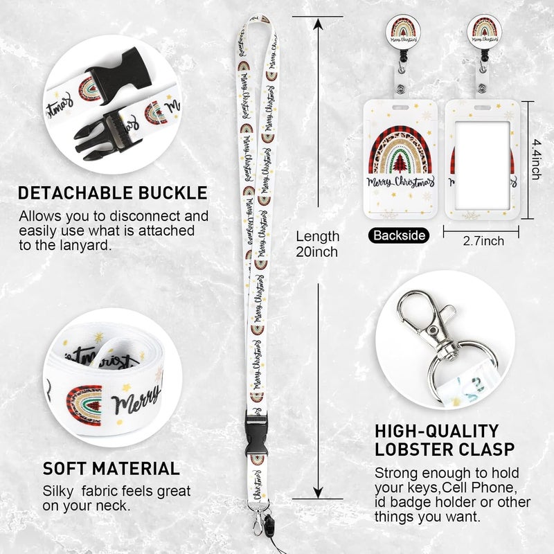 Hinsly ID Badge Holder with Lanyard Christmas Decoration, Retractable Badge Holders Reels with Lanyards Adjustable, for Women Kids Teacher Nurses Doctor Student - Image 2